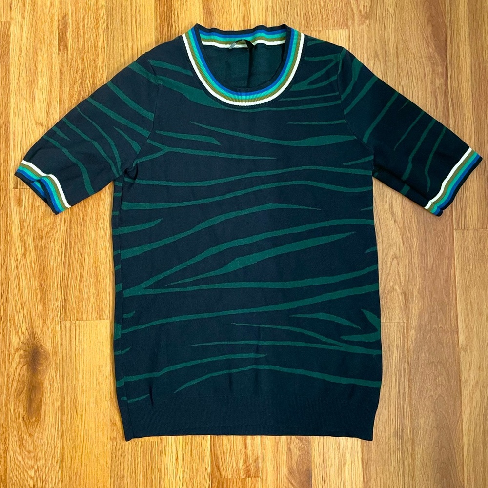 Women's Dark Green Striped Short-Sleeve Sweater Tee